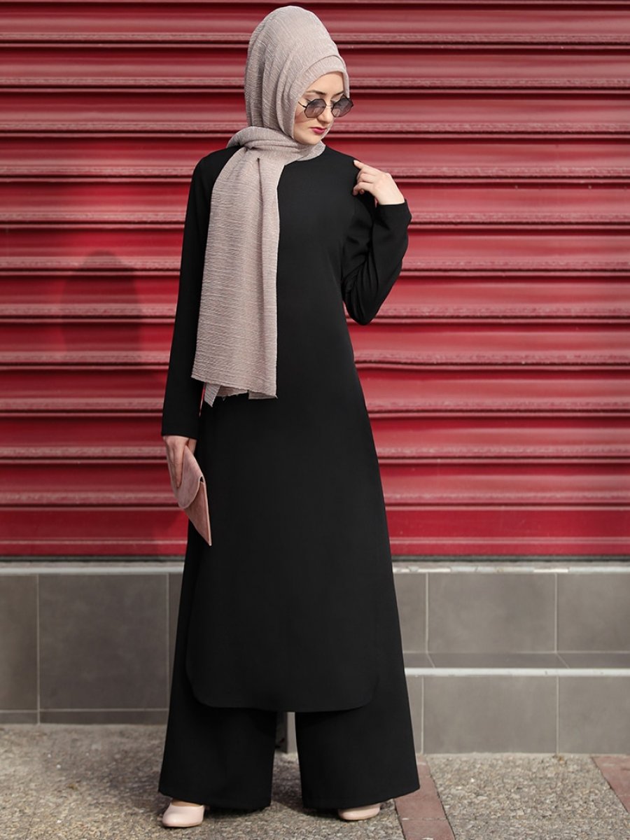 Sure Tesettür Hayat Tunik&Pantolon İkili Siyah Takım