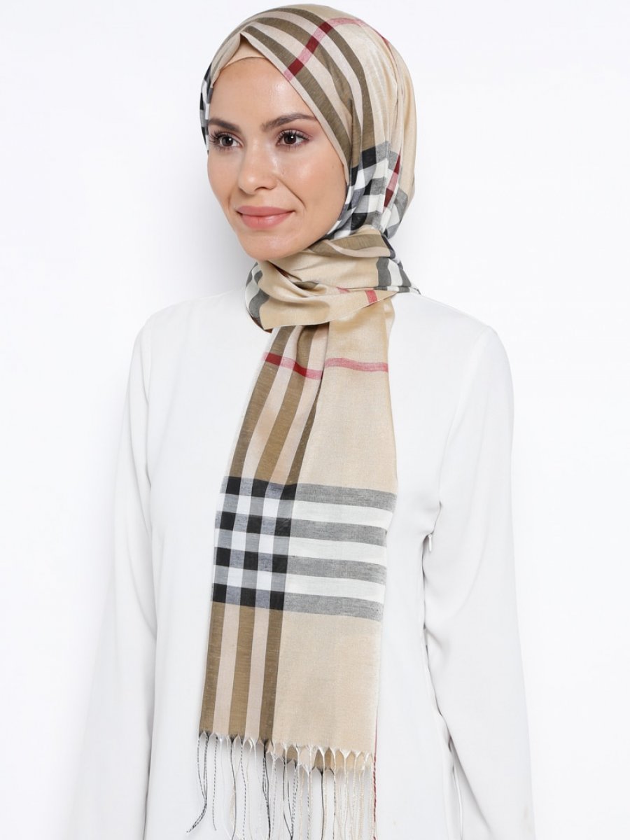 Renkli Butik Desenli Camel Şal