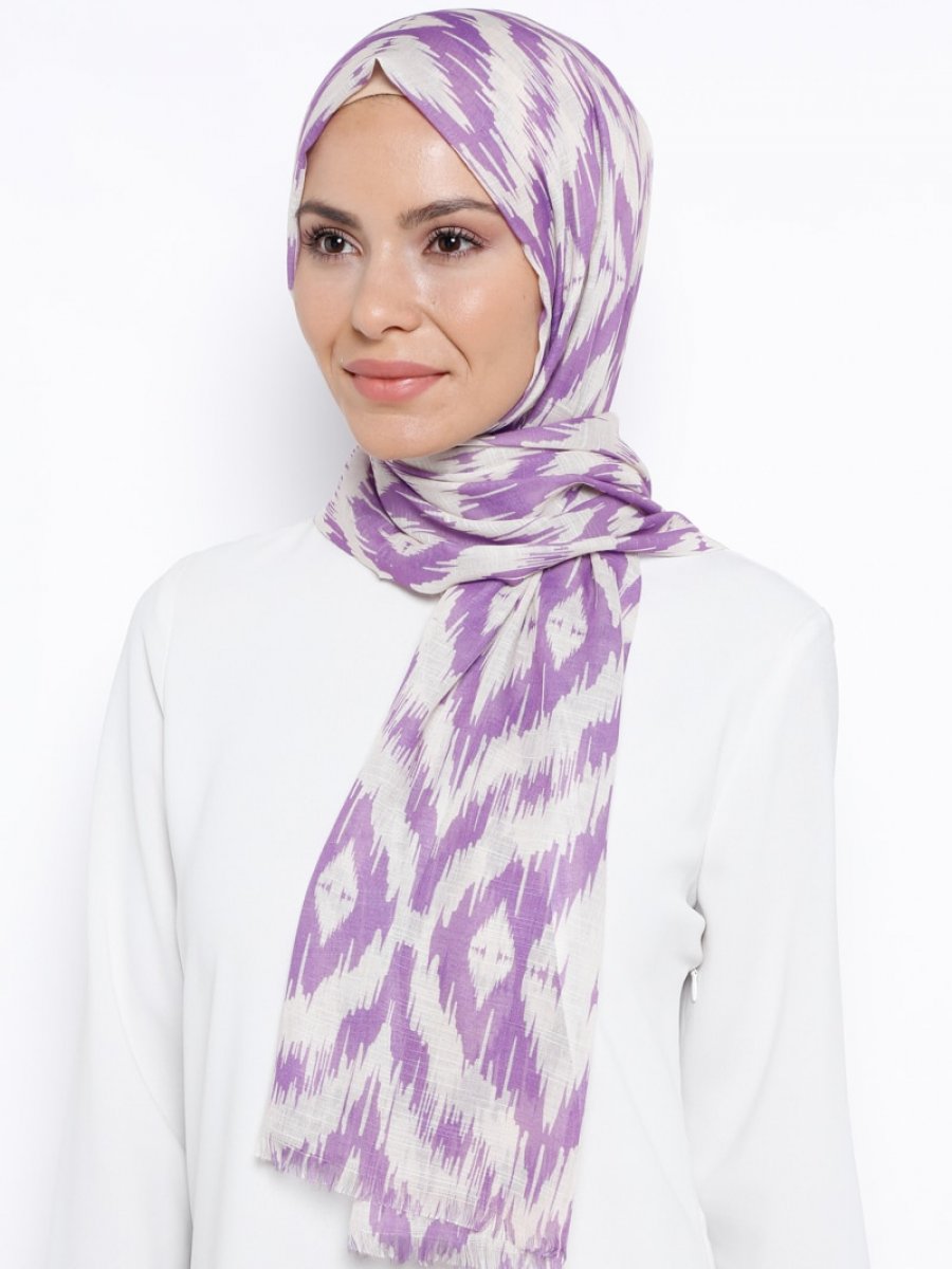 Renkli Butik Desenli Lila Şal