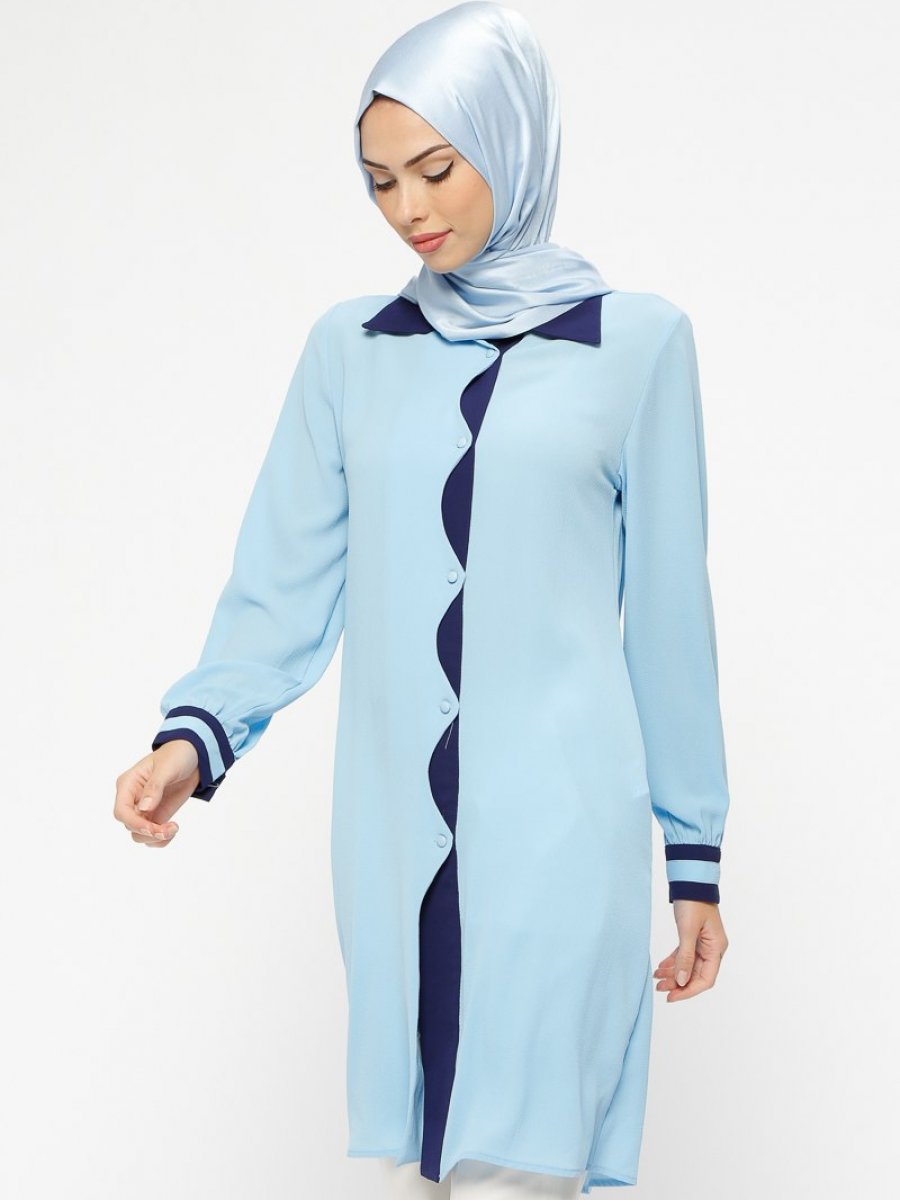 Tekbir Düğmeli Mavi Tunik
