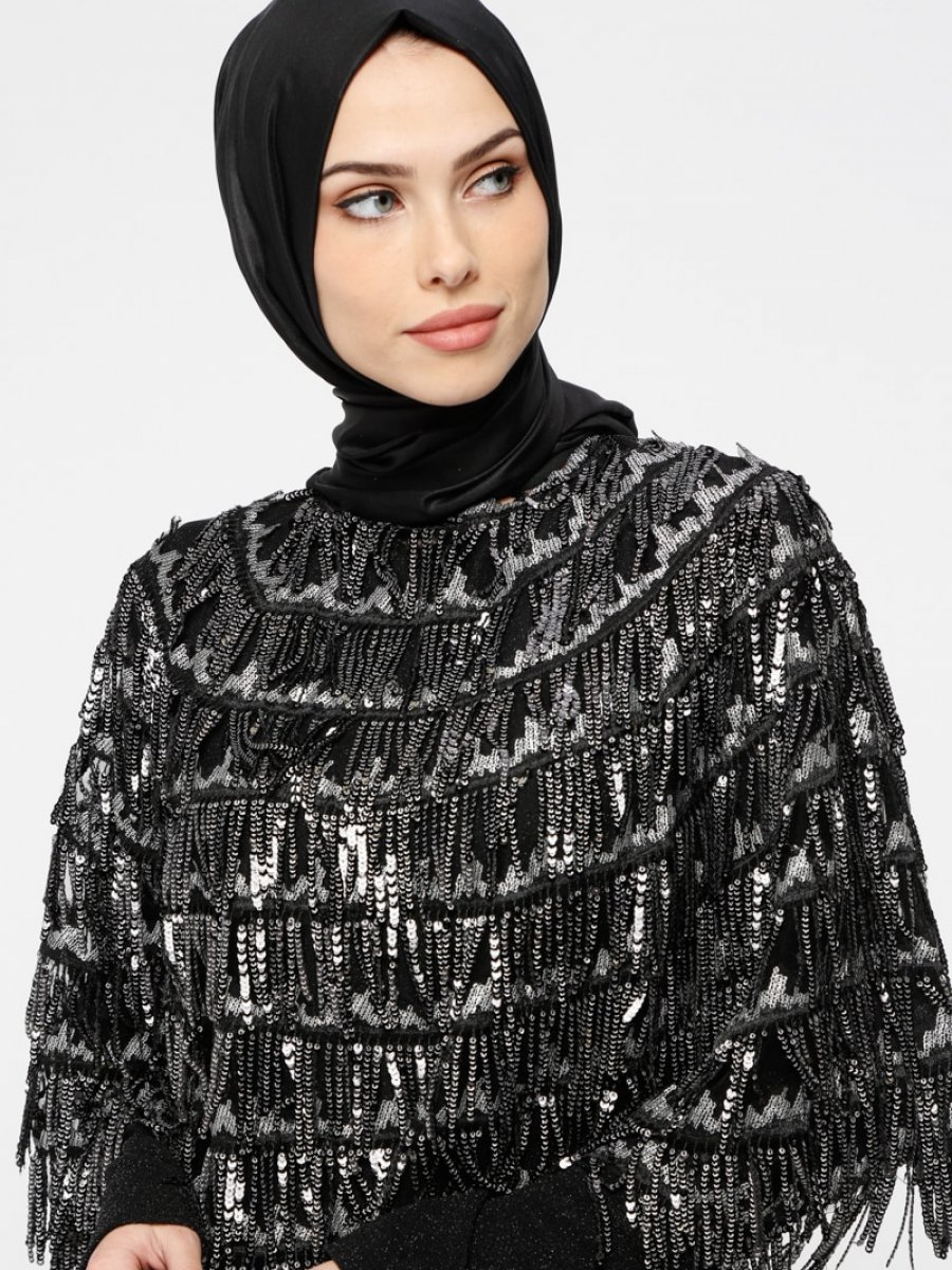 Armine Payetli Siyah Abiye Elbise