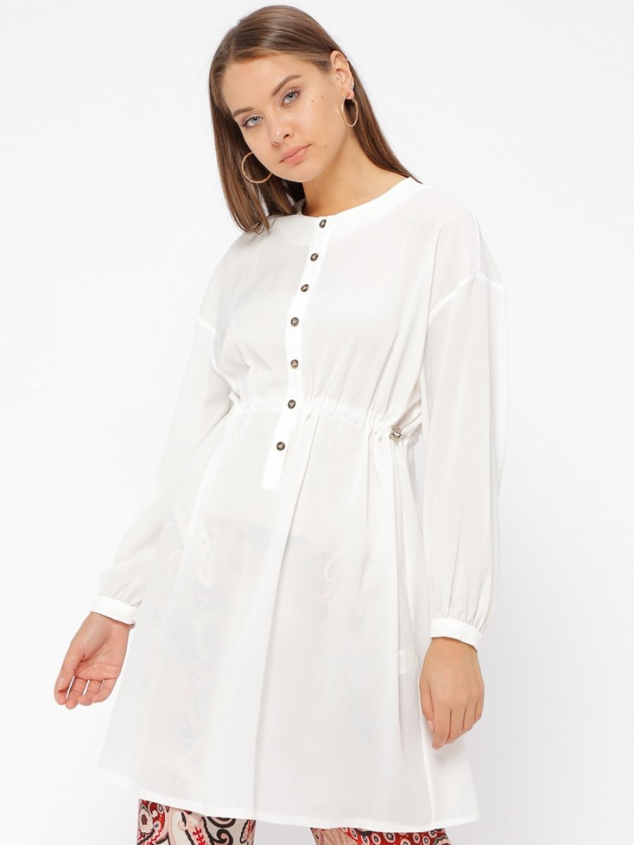 İkoll Beli Lastikli Ekru Tunik