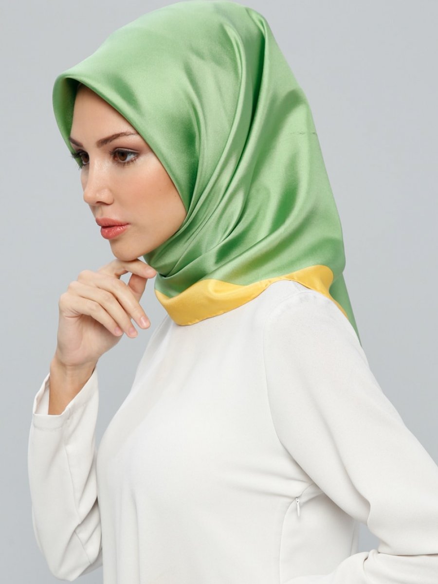 Tekbir Eşarp Yeşil Sarı İpek Eşarp