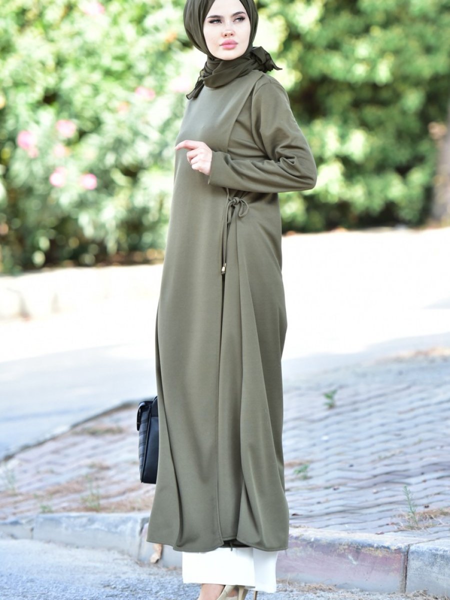 Sefamerve Yandan Bağlamalı Haki Ferace