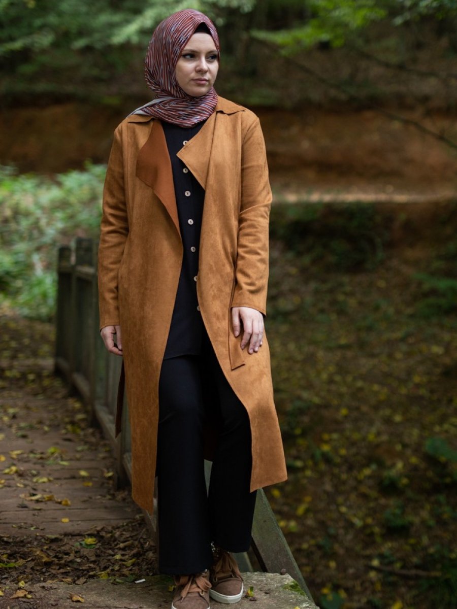 Sefamerve Süet Tarçın Rengi Trençkot