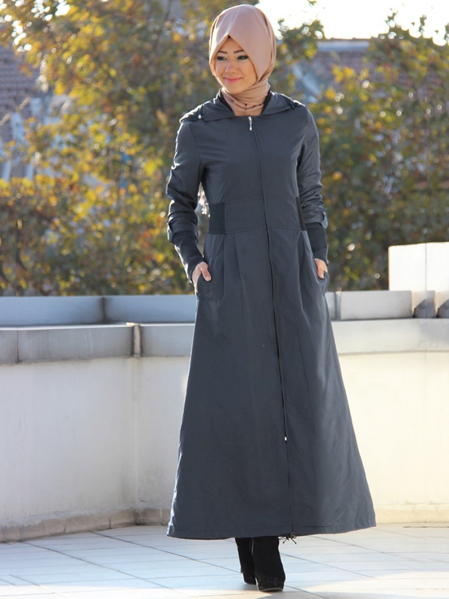 Night Blue Collection Ici Kurklu Kislik Antrasit Pardesu Ehl I Tesettur