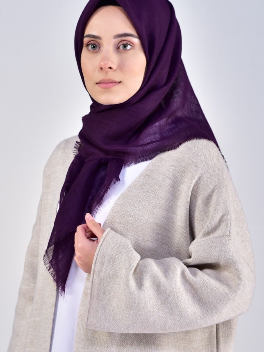 Sefamerve Mor Düz Flamlı Eşarp
