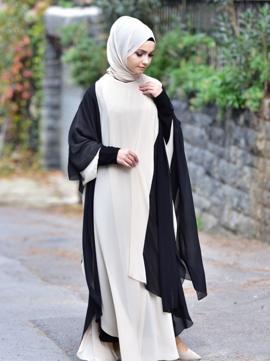 Sefamerve Omuz Salli Sifon Siyah Bej Ferace Ehl I Tesettur