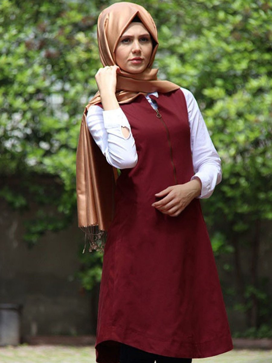 Night Blue Collection Bordo Mevsimlik Kanvas Jile Tunik