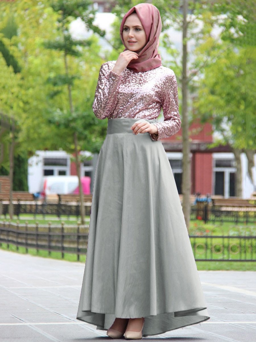 Night Blue Collection Tafta Abiye Bej Etek