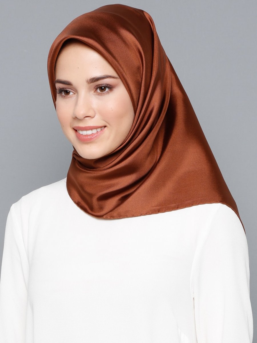 Armine Eşarp Taba Düz Boyalı İpek Twill Eşarp