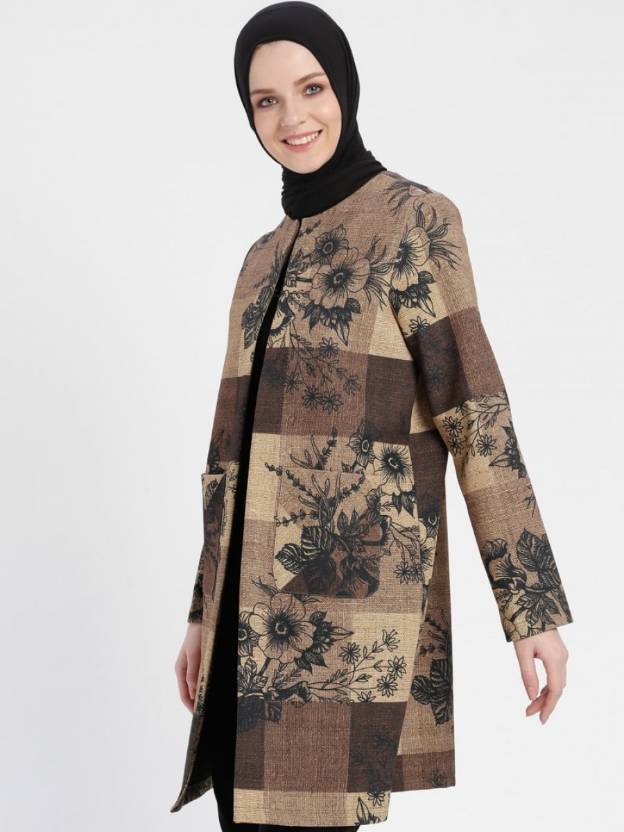 Mia Line Desenli Yeşil Ceket