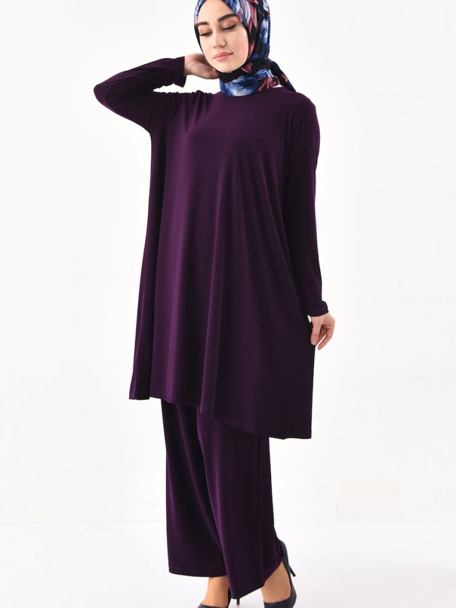 Sefamerve Tunik Pantolon İkili Mor Takım