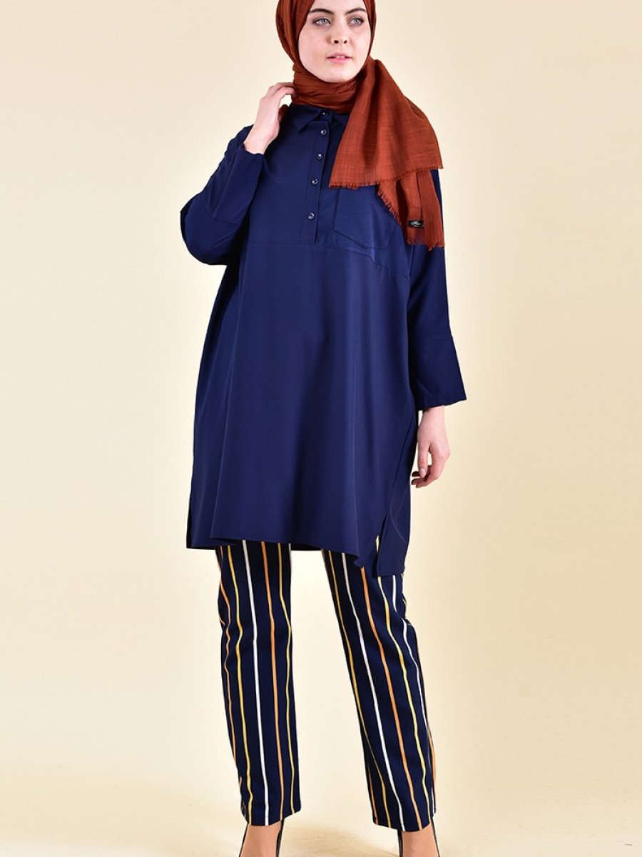 Yarasa Kol Dugmeli Tunik 6187 04 Bordo Sefamerve