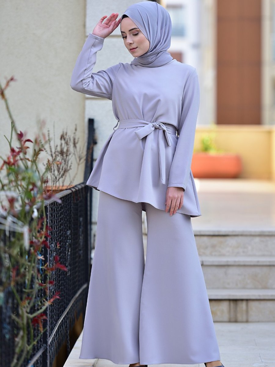 Sefamerve Tunik Pantolon İkili Gri Takım