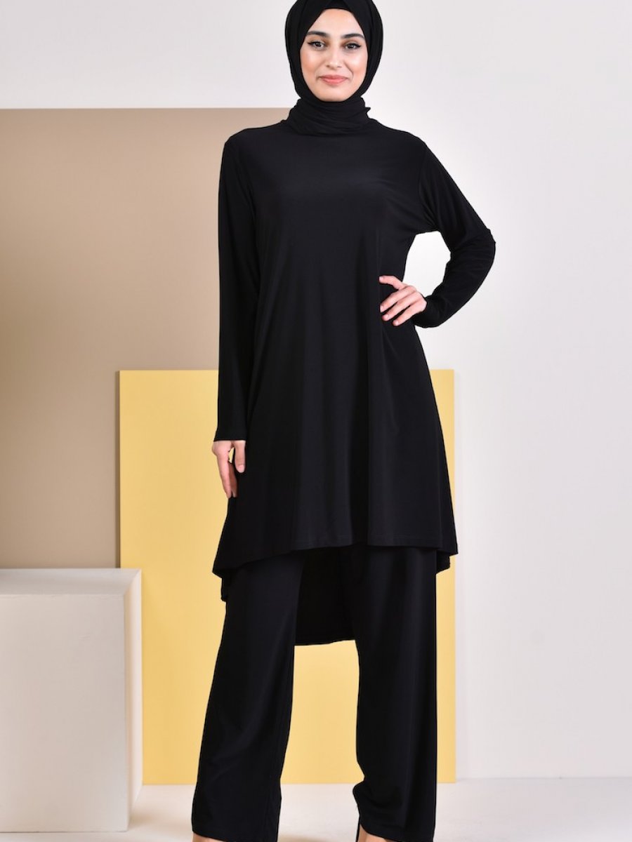 Sefamerve Tunik Pantolon İkili Siyah Takım