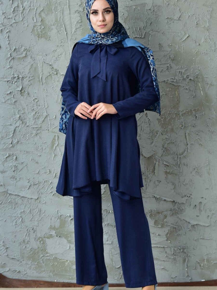 Sefamerve Tunik Pantolon İkili Lacivert Takım