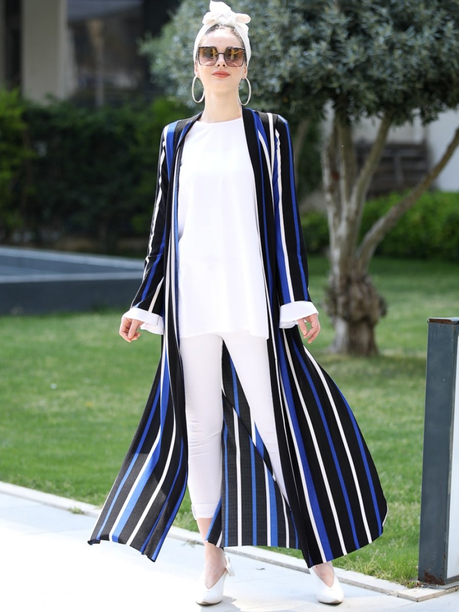 Selma Sarı Design Uzun Kimono Saks Ceket