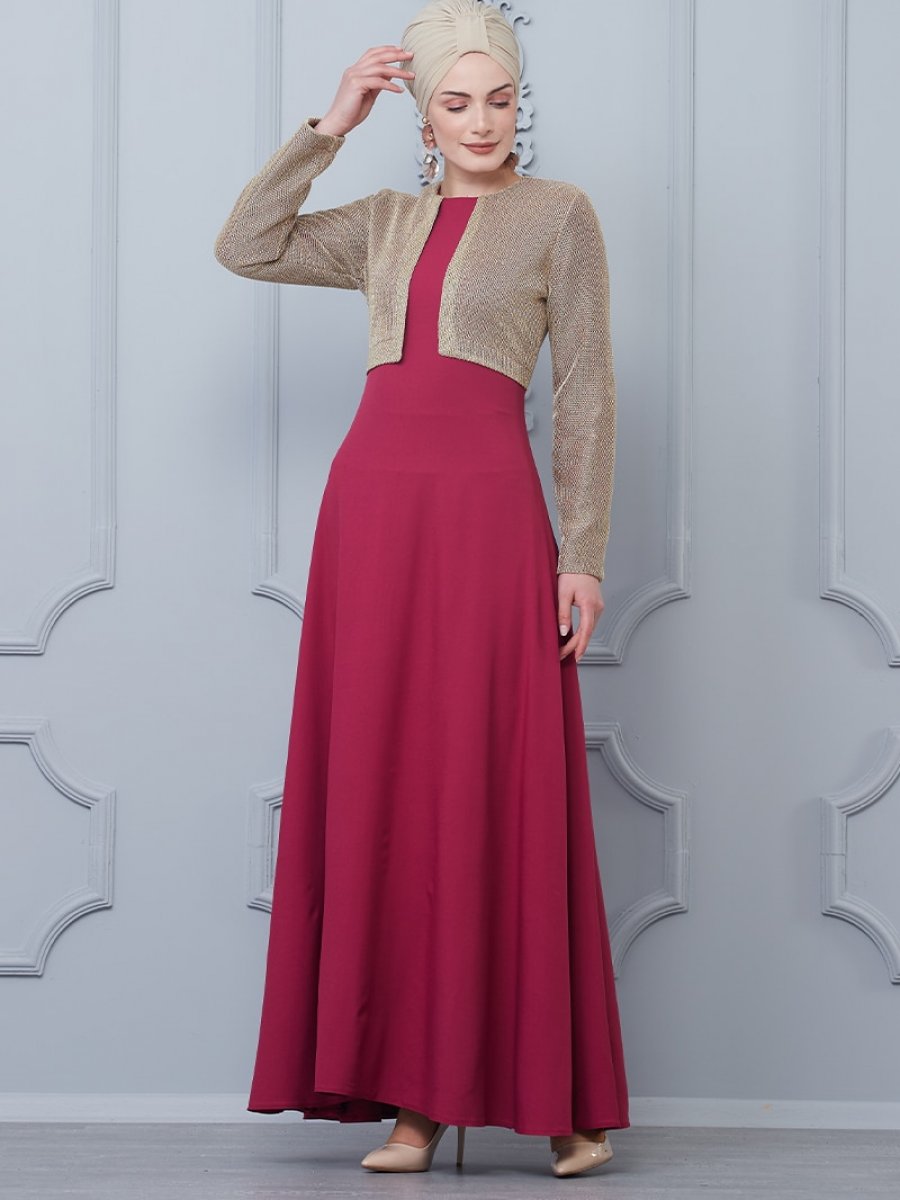 Butik Neşe Vişne Kolları Zırhlı Elbise