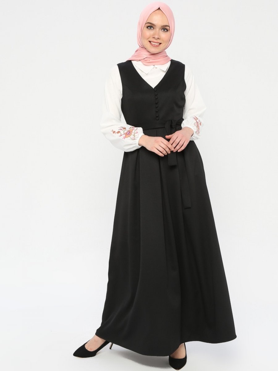 ELİT LİFE Pileli Elbise&Tunik İkili Siyah Takım