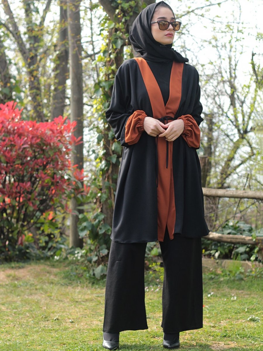 Fatma Aydın Siyah Kiremit Garnili Kimono