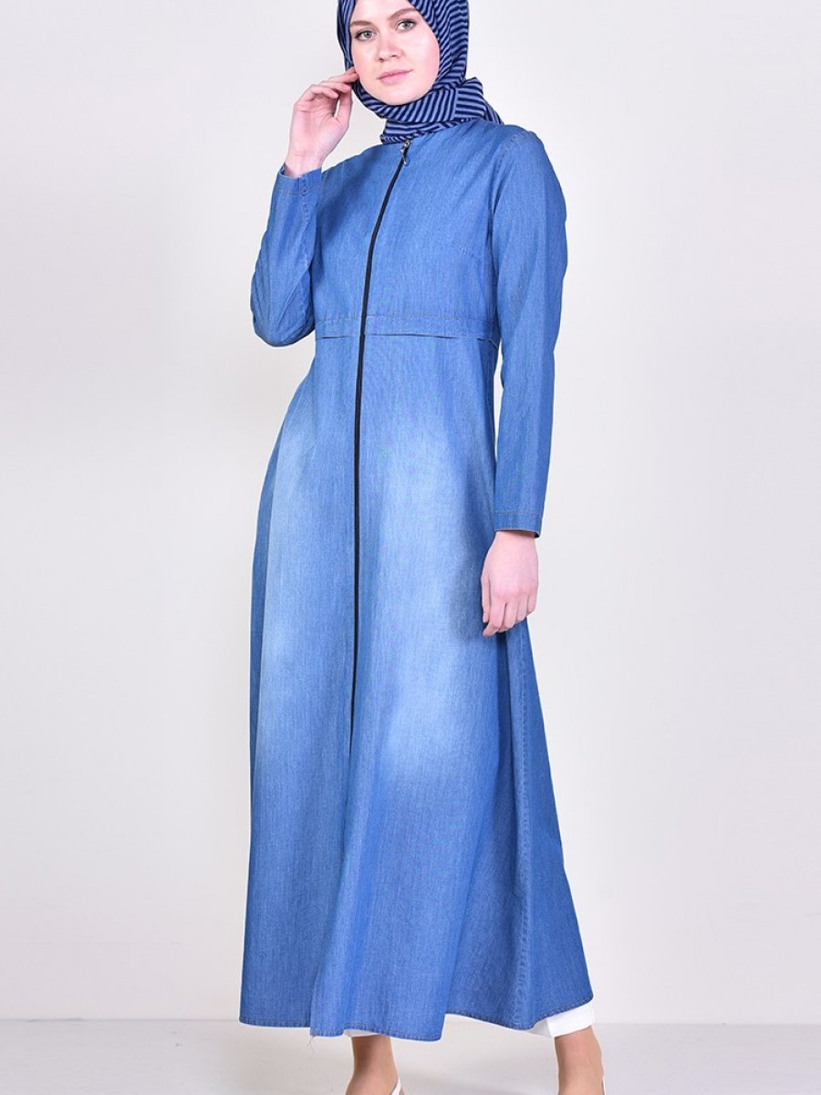 Sefamerve Fermuarli Kot Kot Mavi Ferace Ehl I Tesettur