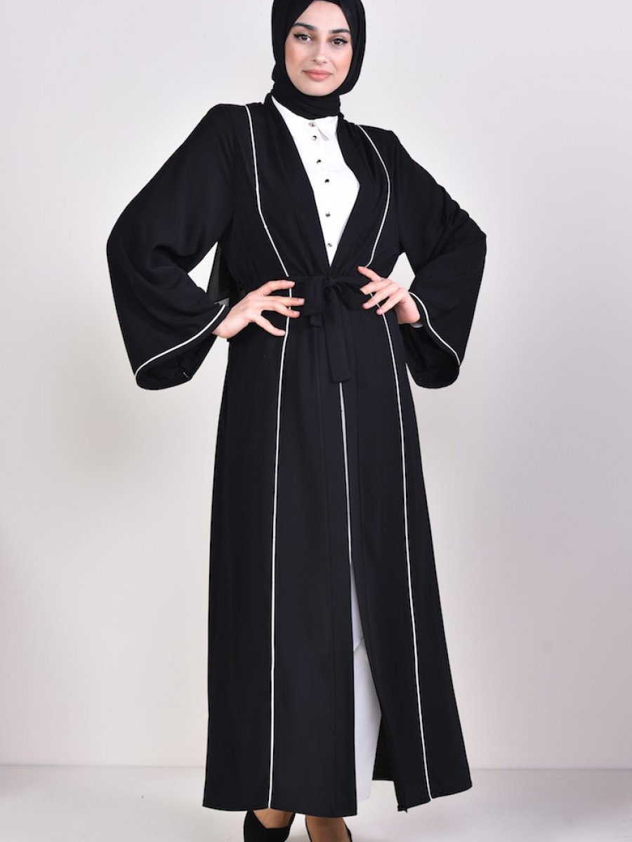 Sefamerve Siyah Şeritli Abaya