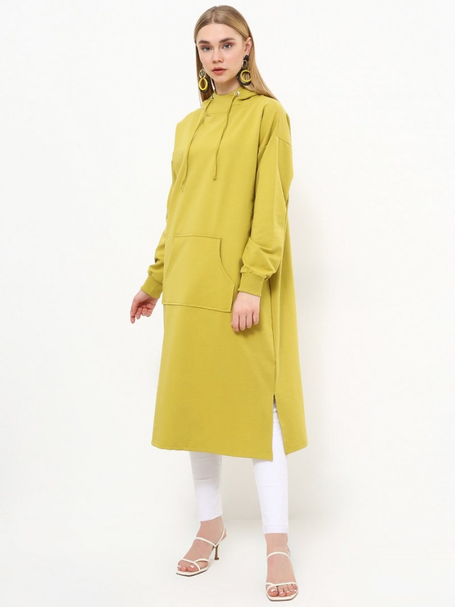 Everyday Basic Kapüşonlu Spor Yağ Yeşili Tunik