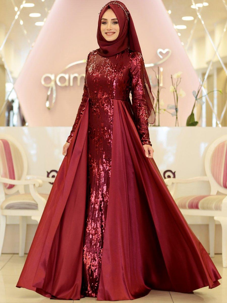 Gamze Özkul Beren Bordo Abiye Elbise