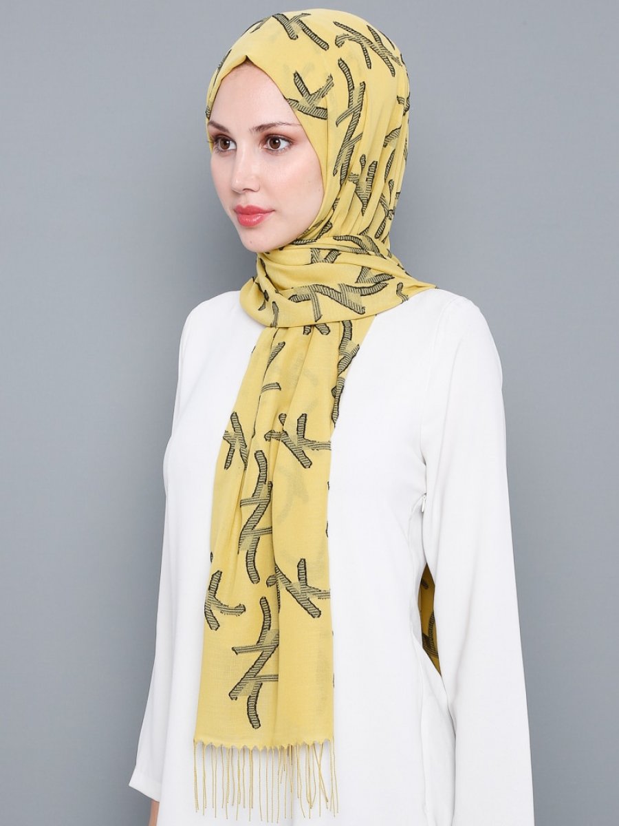Kayra Eşarp Desenli Sarı Şal