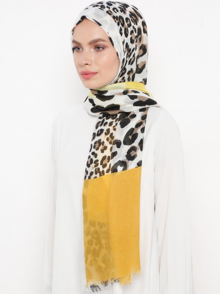 NW Accessory Leopar Desenli Sarı Şal