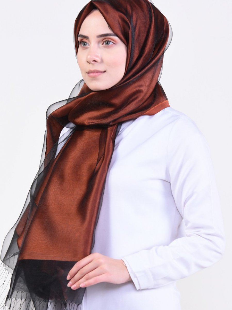 Sefamerve Düz Abiye Tül Taba Şal