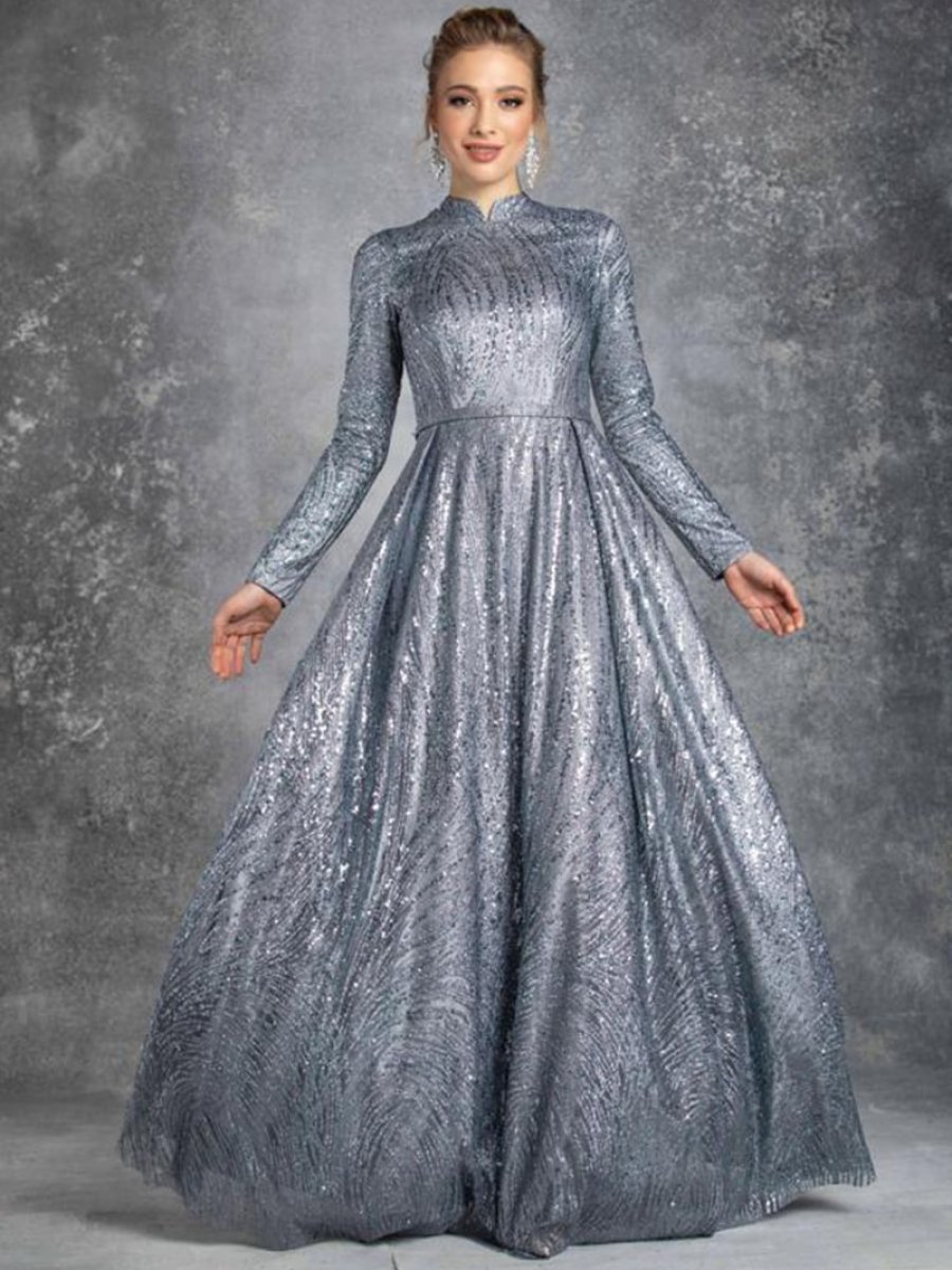 Eldia İstanbul Gumus Viol Abiye Elbise