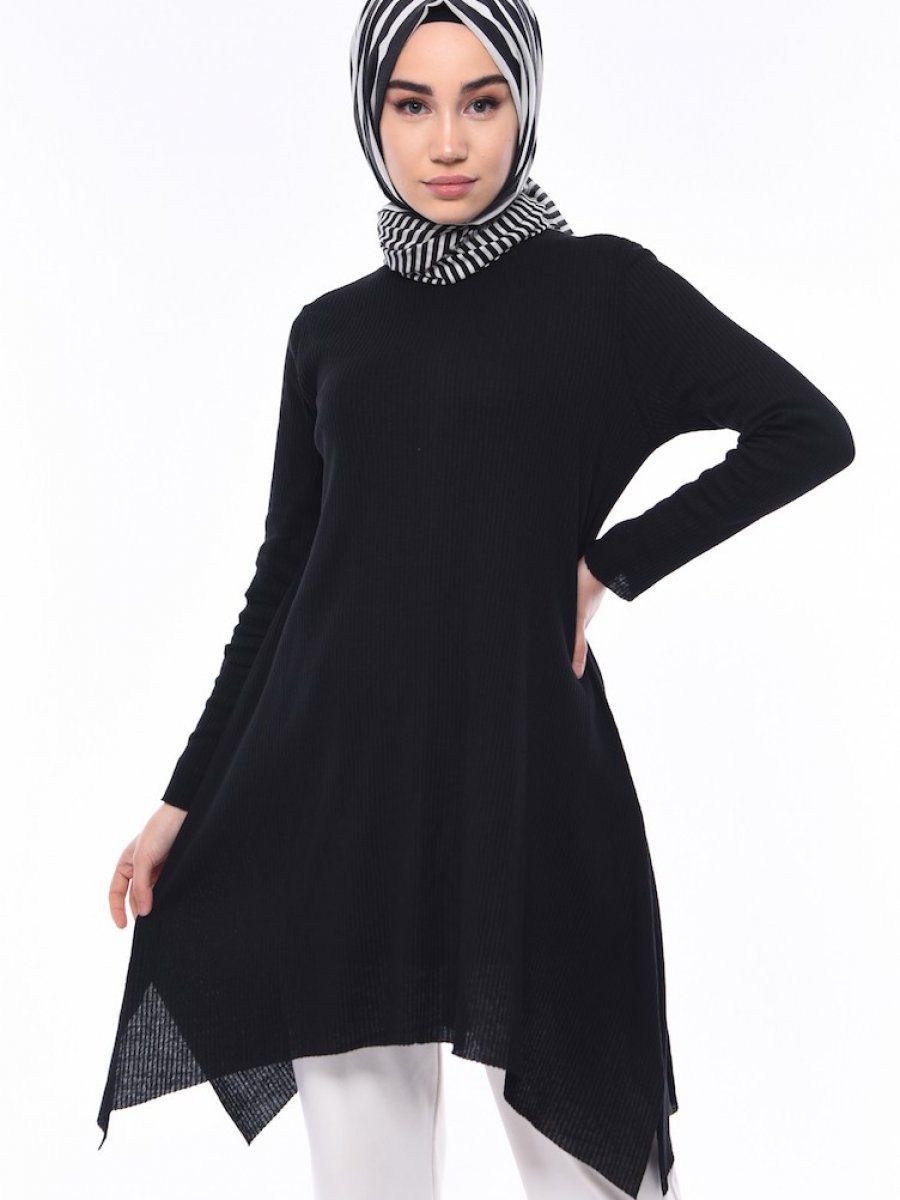 Sefamerve Basic Asimetrik Siyah Tunik