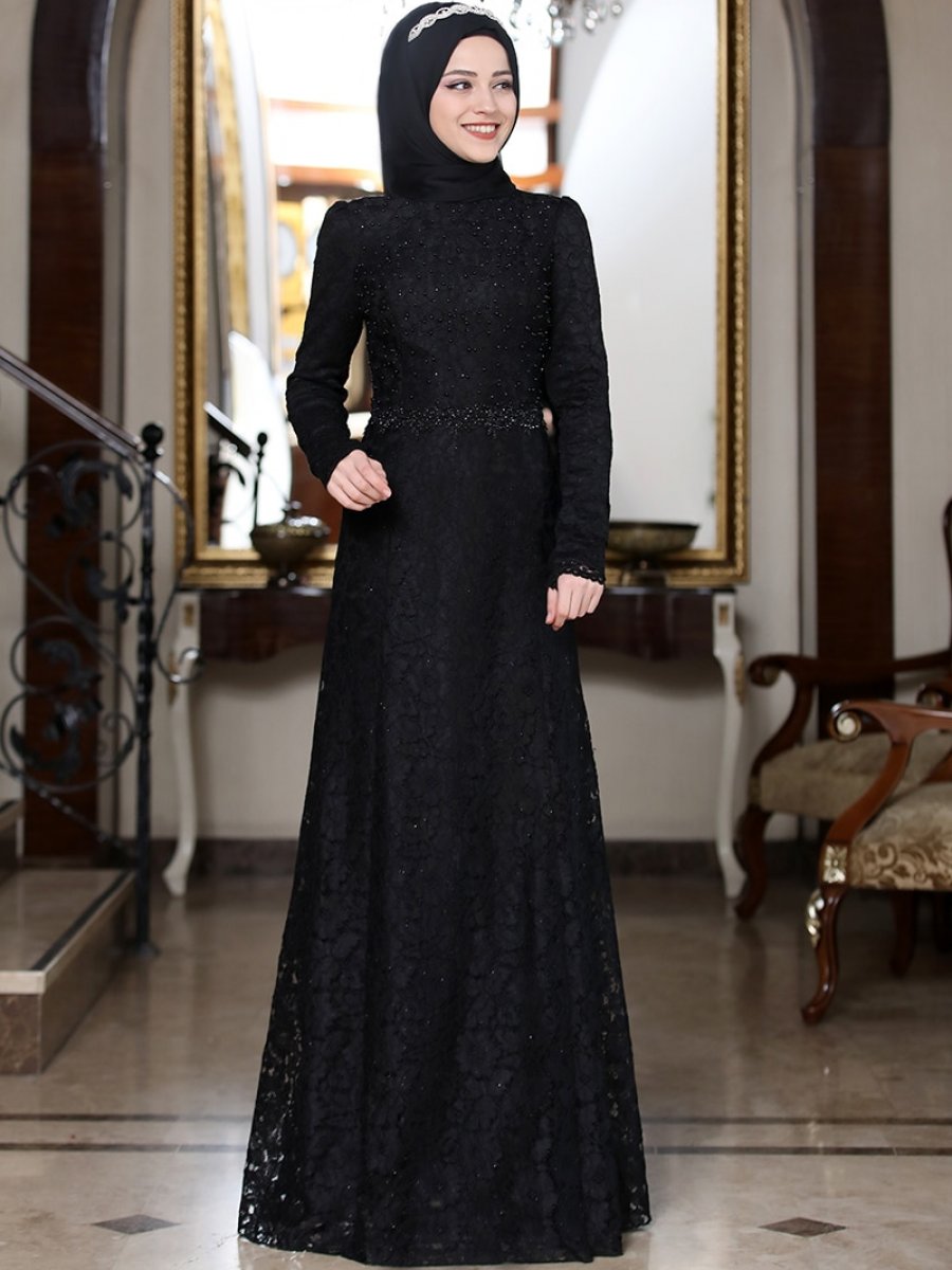 Al-Marah Beyzade Siyah Abiye Elbise