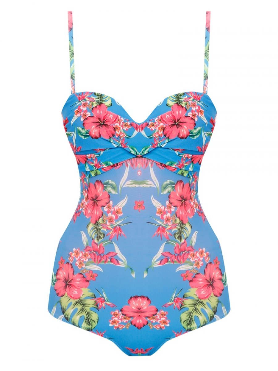 SUWEN Mavi Baskılı Strapless Mayo