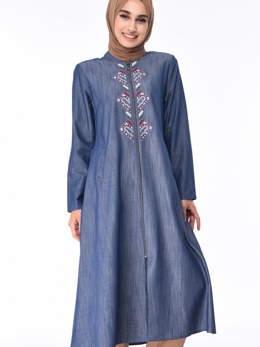 Sefamerve Buyuk Beden Nakisli Kot Mavi Kap Ehl I Tesettur