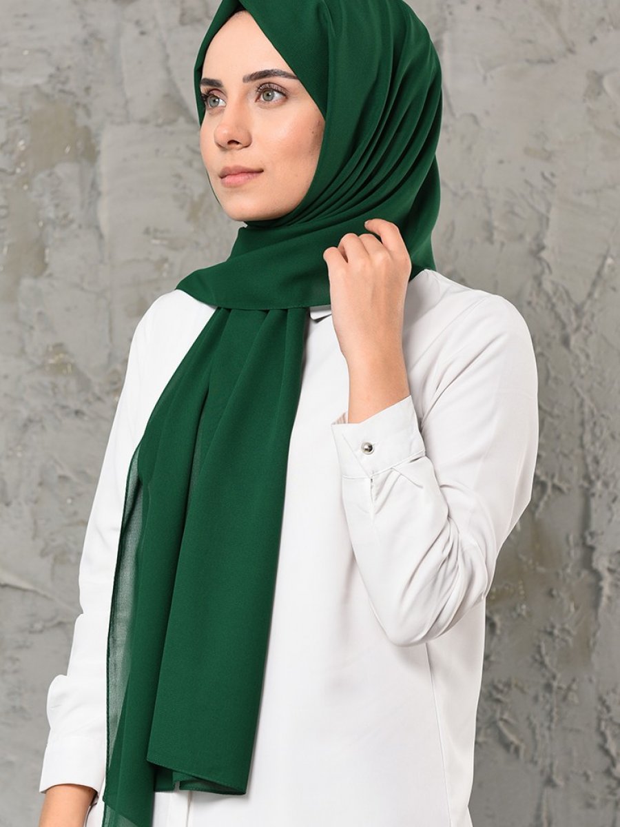Sefamerve Düz Şifon Zümrüt Yeşili Şal