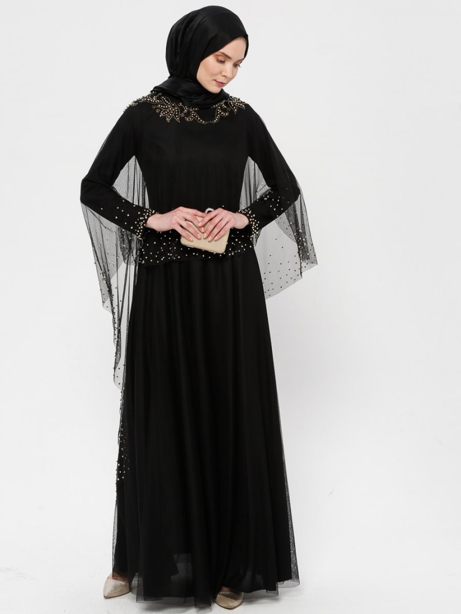 MODAYSA Tüllü Siyah Abiye Elbise