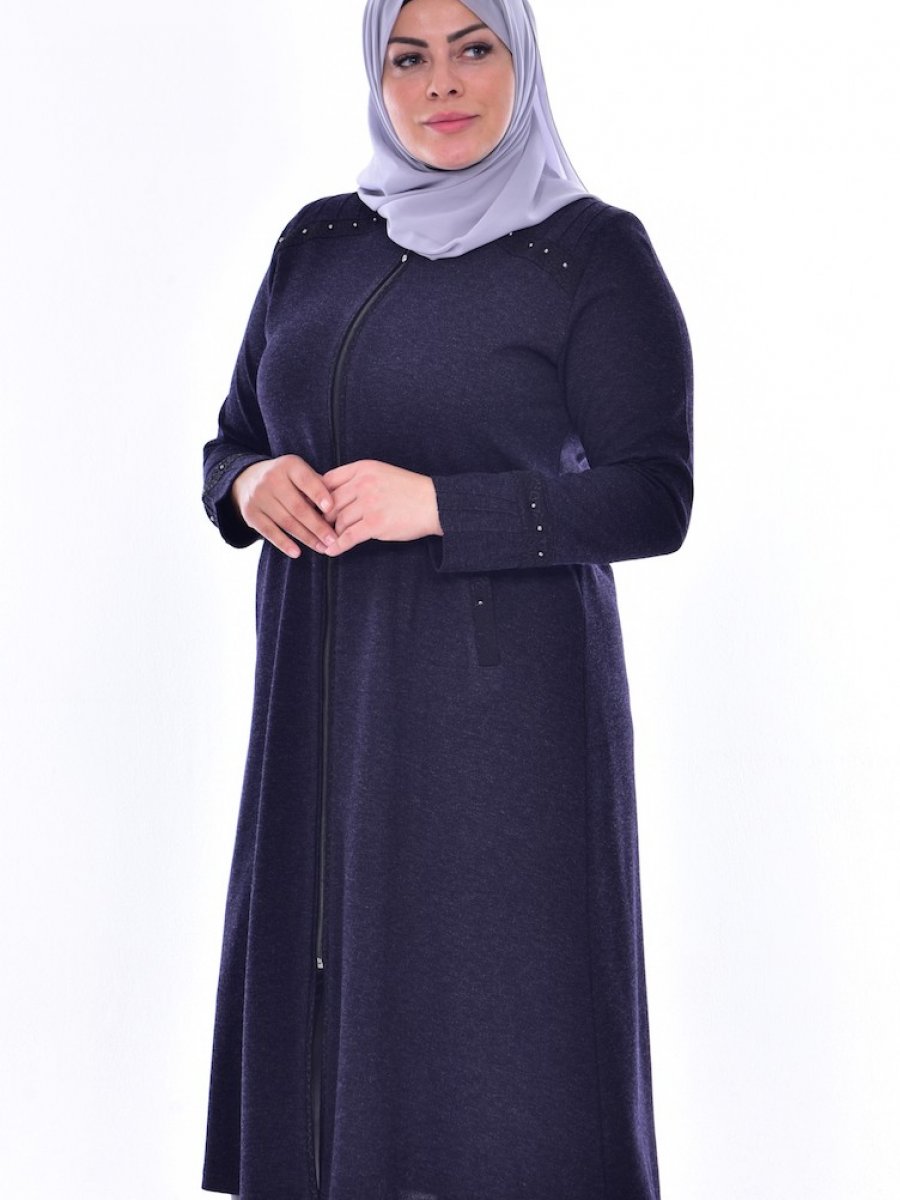 sefamerve buyuk beden incili fermuarli mor kap ehl i tesettur