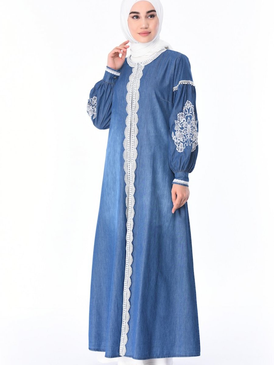 Sefamerve Dantelli Kot Kot Mavi Ferace Ehl I Tesettur