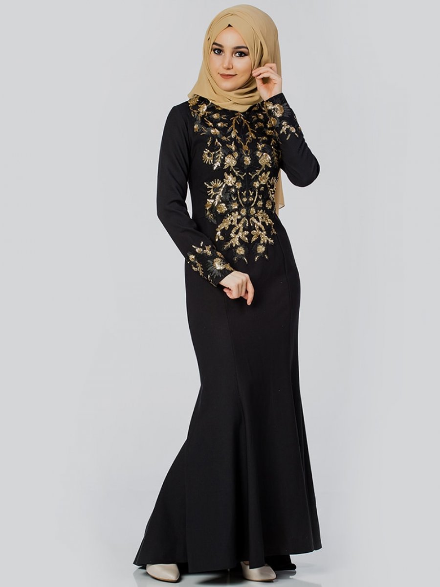 Moda Ravza Esra Siyah Abiye Elbise