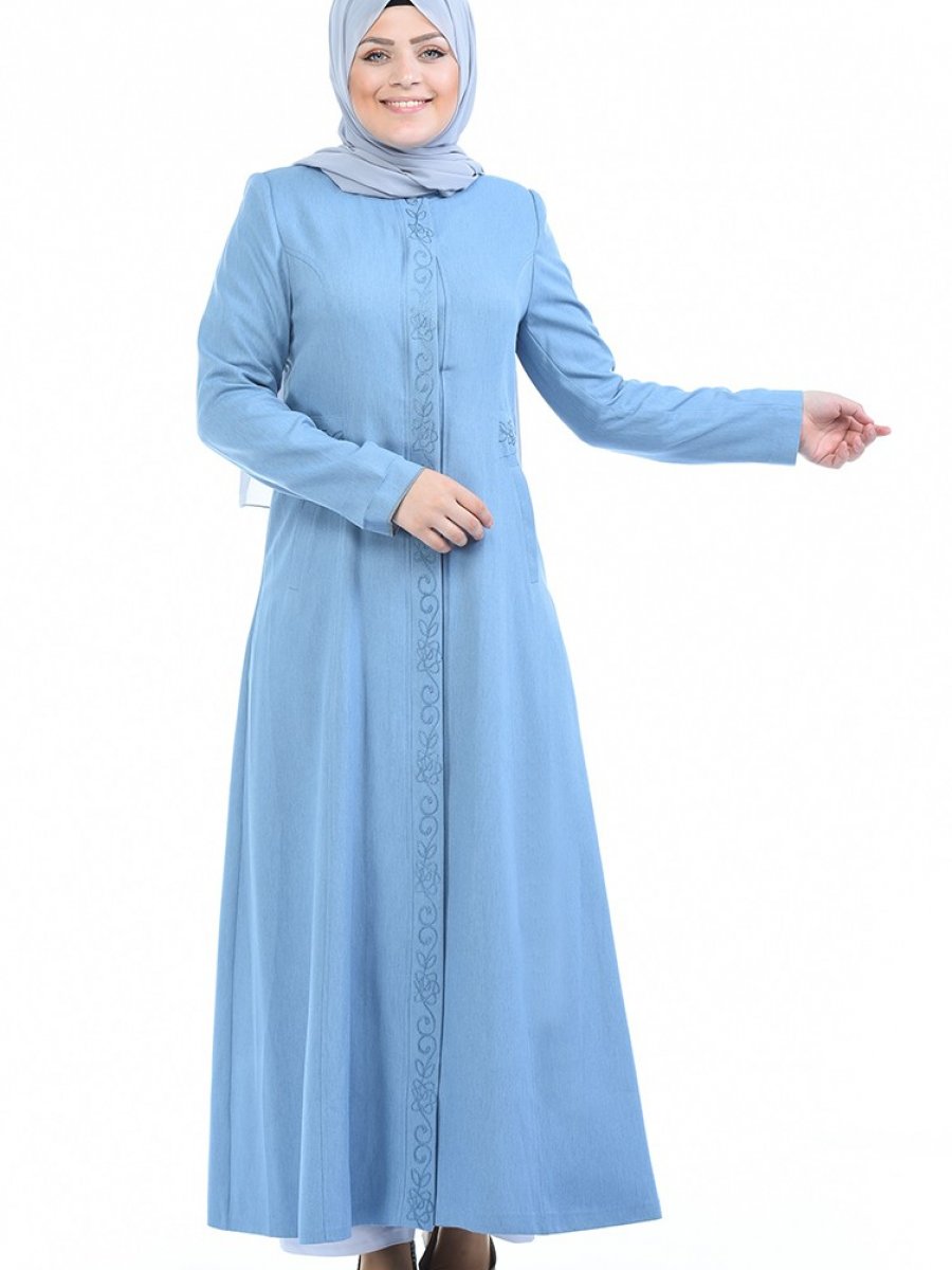 Sefamerve Dugmeli Buz Mavisi Pardesu Ehl I Tesettur
