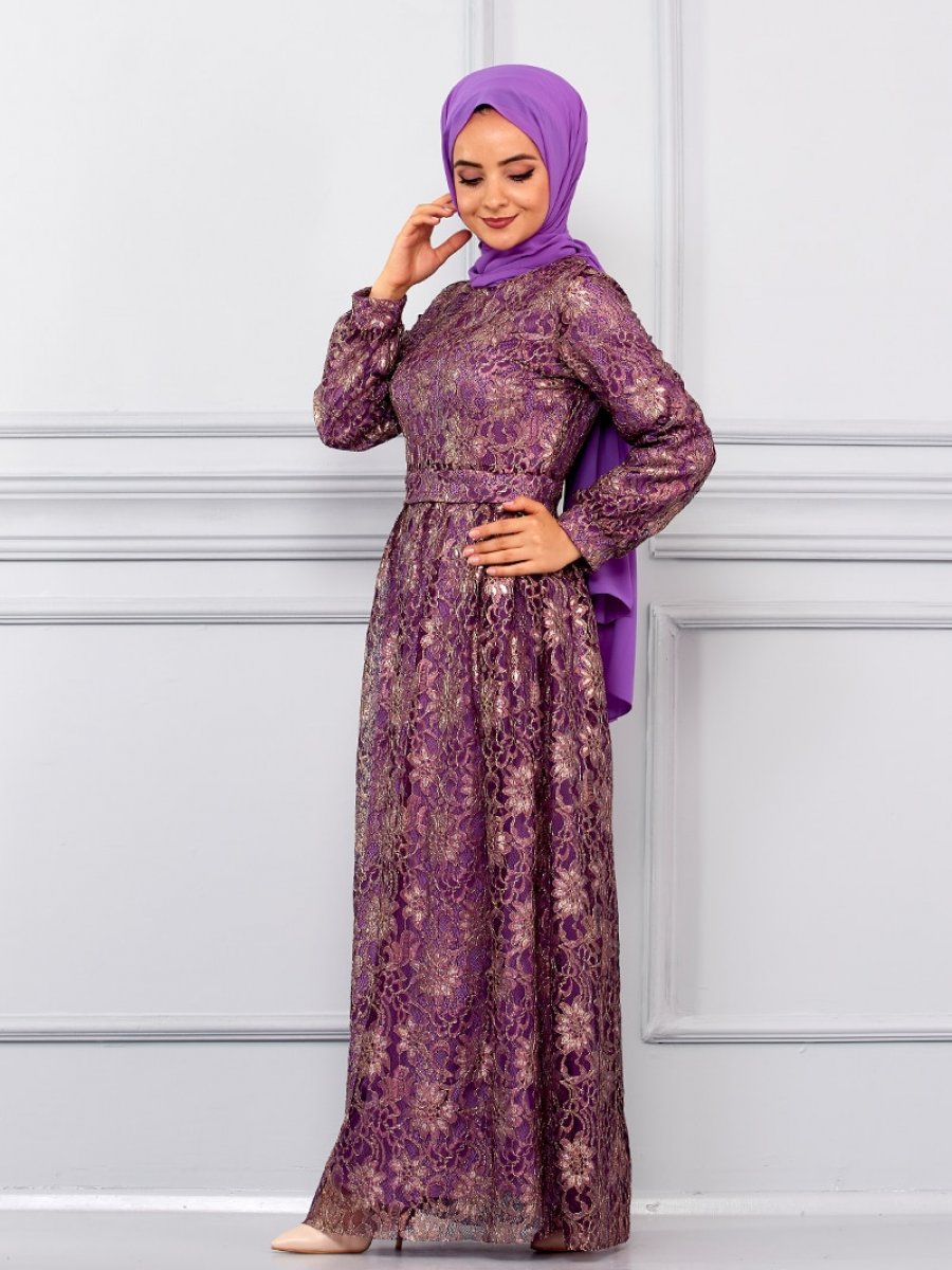 Butik Neşe Mor Lila Komple Dantelli Elbise