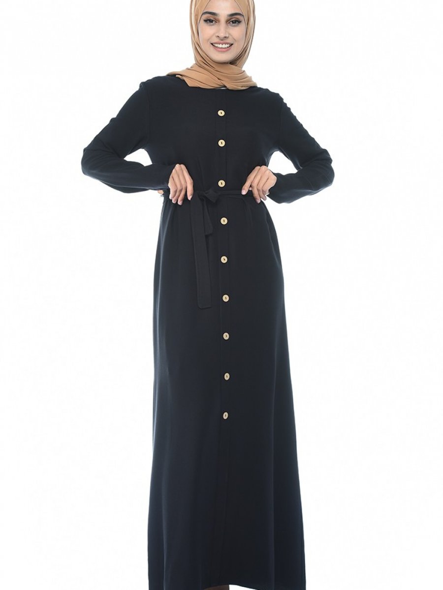 Sefamerve Boydan Düğmeli Yazlık Siyah Elbise