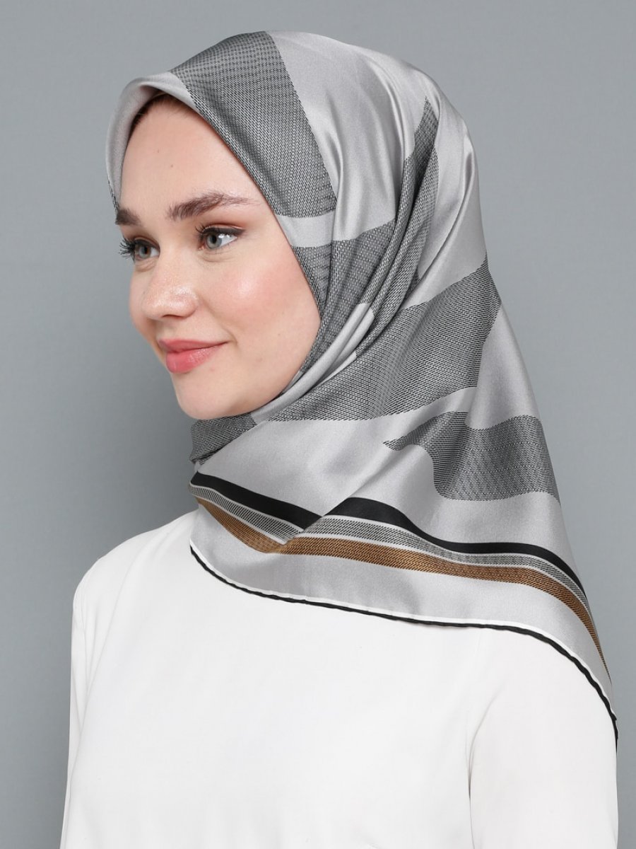Aker Gri Düz İpek Twill Eşarp