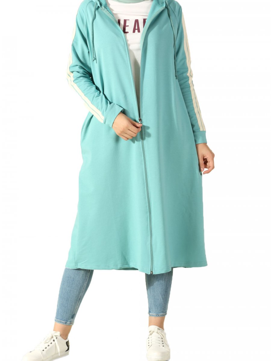 Allday Kapüşonlu Fermuarlı Penye Cam Göbeği Hırka