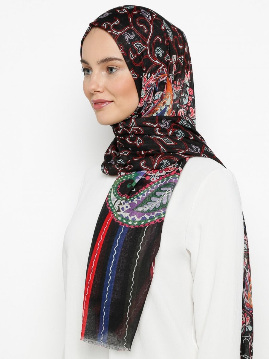 Soft Scarfs Kani Desenli Siyah Şal