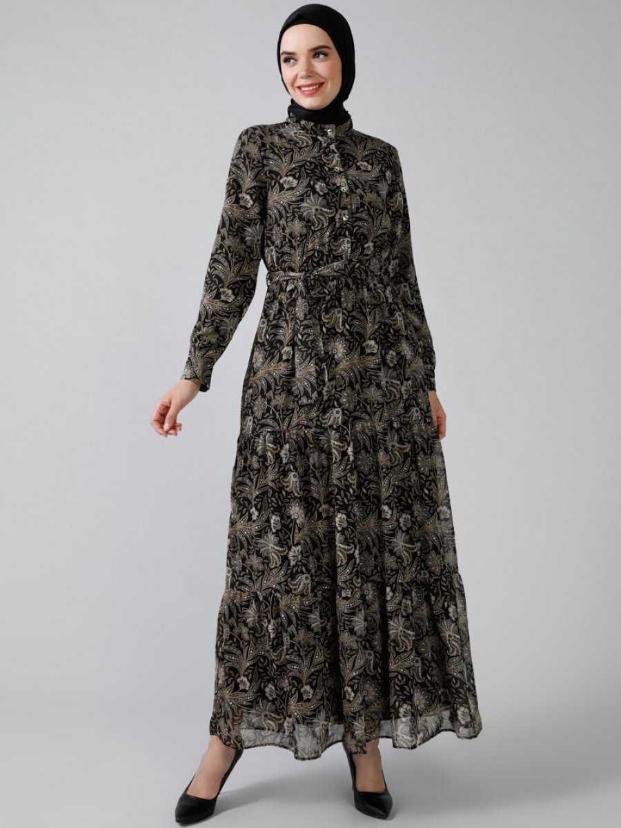 Moda Labio Minel Sifon Tesettur Hamile Elbisesi Sari Trendyol