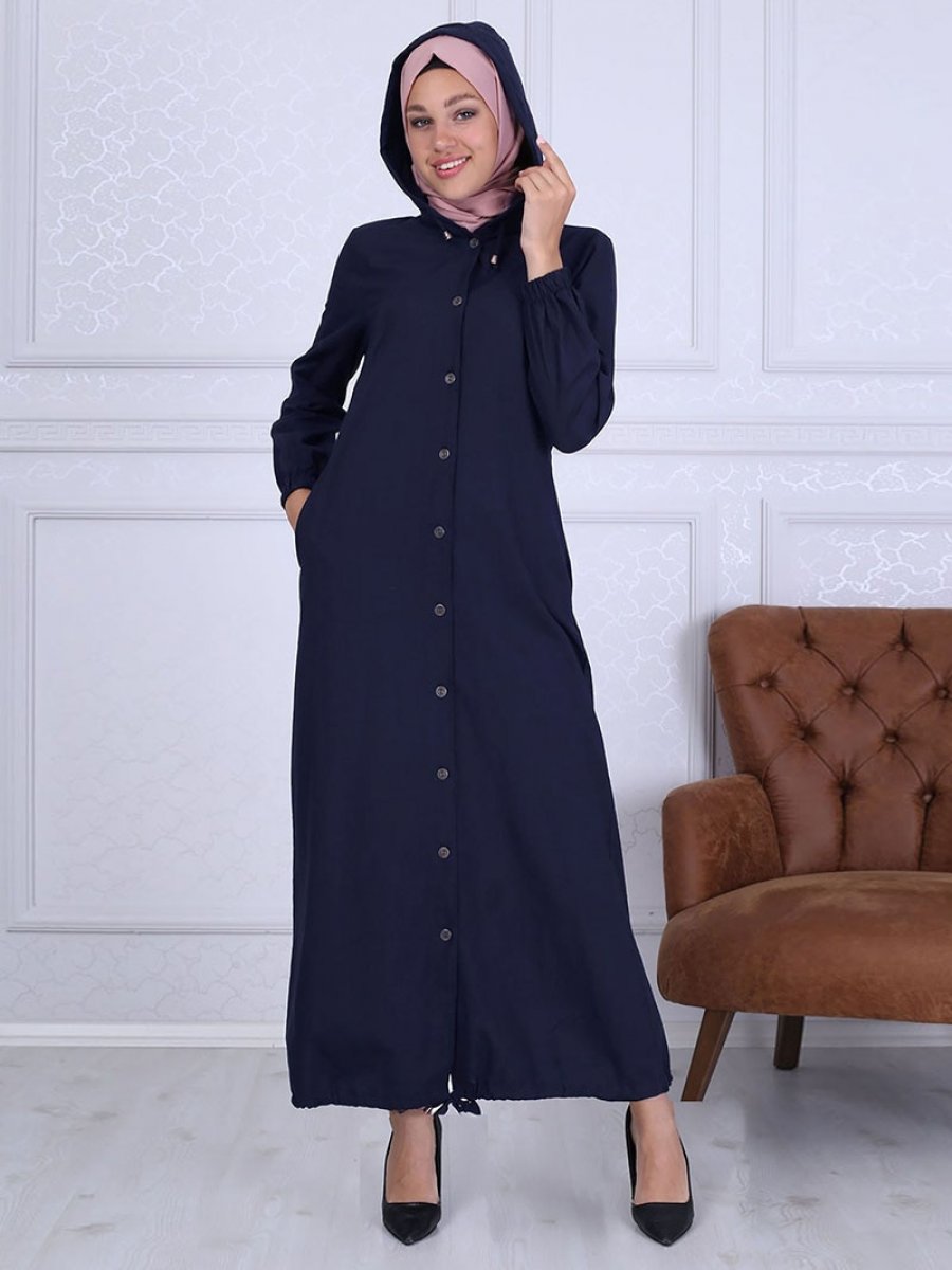 Night Blue Collection Dugmeli Keten Lacivert Ferace Ehl I Tesettur